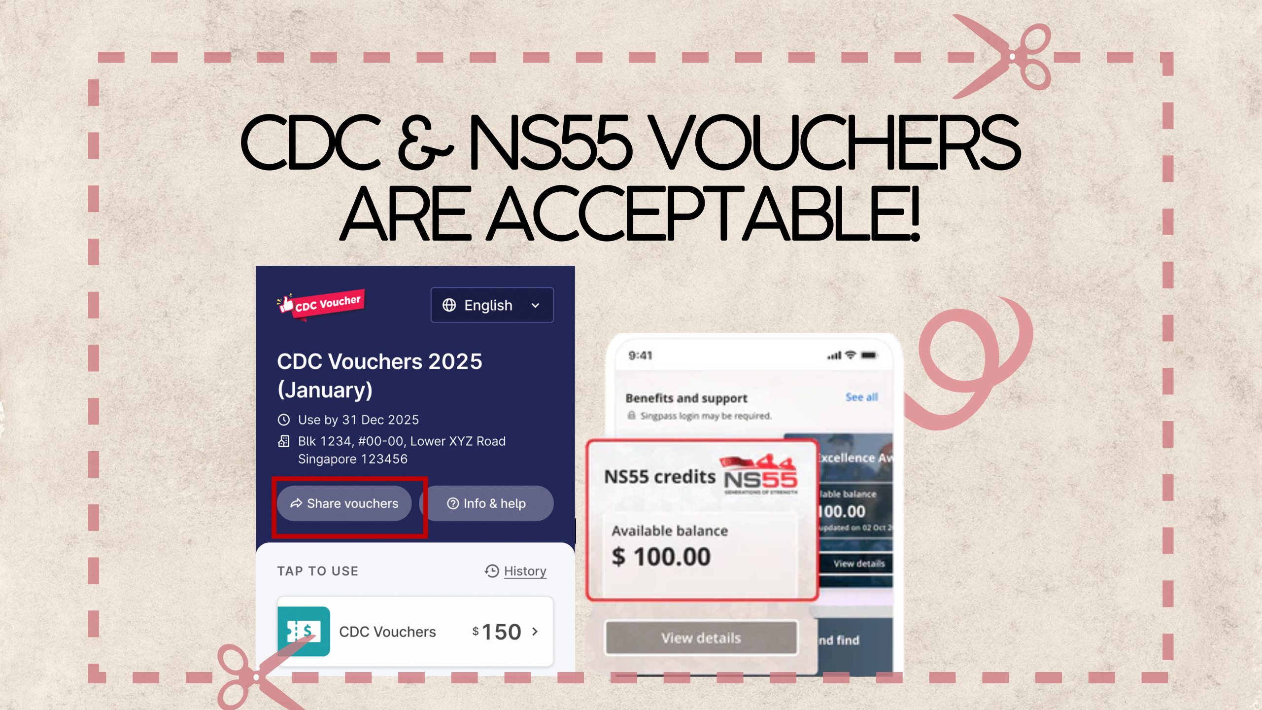 CDC & NS55 Vouchers are acceptable